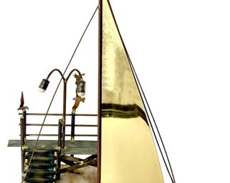 Vintage Signed Jazzi Brass Sailboat Sculpture