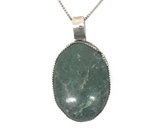 Sterling Silver Chunky Jade Pendant Necklace