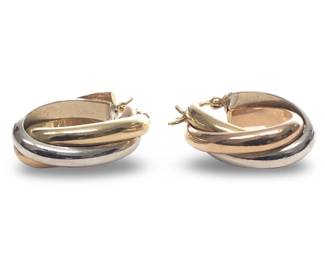 Pair 14Kt Rose Yellow Gold Two Tone Hoop Earrings