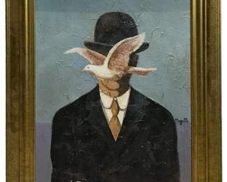 After Rene Magritte Man in Bowler Hat Oil