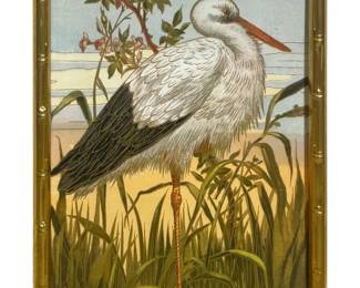 Antique Cloisonné Stork Chromolithograph
