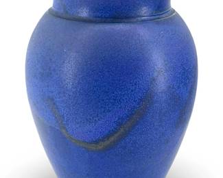 Signed Painted Blue and Gold Ceramic Vase