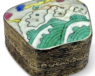 WIII Ao Chinese Brass Cloisonné Dresser Box
