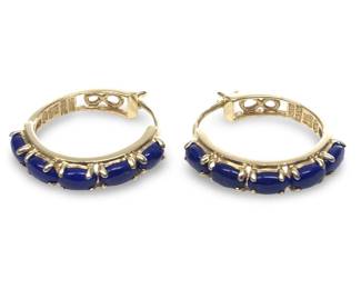 14Kt Yellow Gold Lapis Hoop Earrings