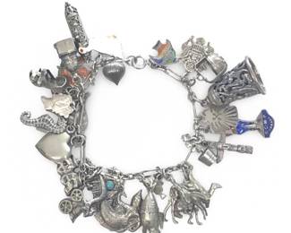 Vintage Sterling Silver Travel Charm Bracelet