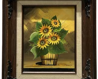 Signed Maria Lak Sunflower Oil on Panel