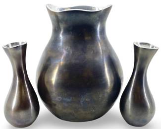 3pc MCM Vintage Metal Vase and Pitchers