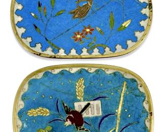 2pc Antique Cloisonné Brass Dishes