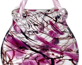 Vintage Pink Murano Art Glass Basket Vase