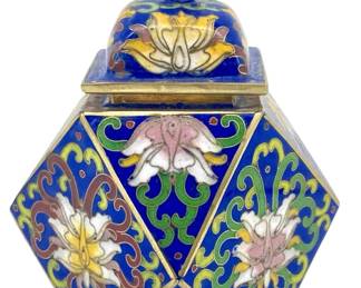 Small Cloisonné Brass Geometric Lidded Vessel