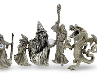 5pc Crystal Inlaid Pewter Fantasy Figures