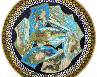 Antique 1880 Brass Japanese Cloisonné Plate