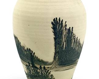 Vintage Hand Painted Scenic Ceramic Vase