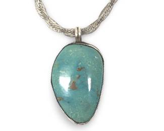 Sterling Silver Chunky Turquoise Pendant Necklace