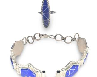 (2pc) Sterling Silver Lapis Watch Cuff & Ring