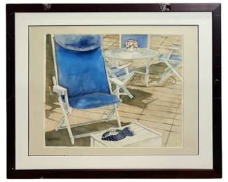 Signed Beach Chair Watercolor Painting