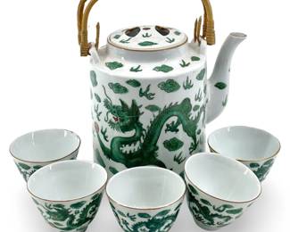 Hand Painted Chinese Porcelain Teapot and Teacups