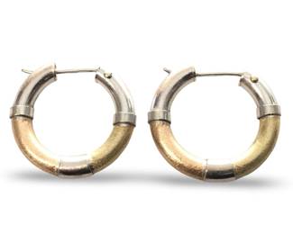 Pair 14 Kt Two Tone Rose Yellow Gold Hoop Earrings
