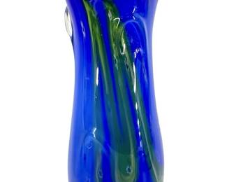 Hand Blown Cobalt Blue Art Glass Vase