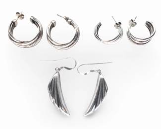 3 Pair Assorted Sterling Silver Hoop Earrings