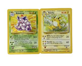 Holo Raichu and Nidoking Base Set Pokémon Cards