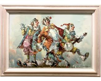 Large Brenda Polska Morgan Clown Trio Oil Canvas
