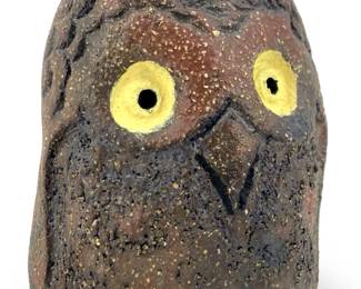 Signed Freese Folk Art Pottery Owl Sculpture