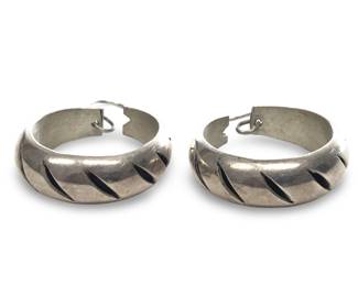 Vintage Etched Sterling Silver Hoop Earrings