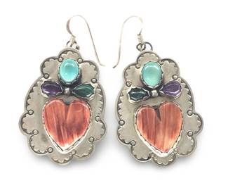 Pair Sterling Silver Spiny Oyster Heart Earrings