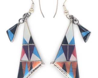 Pair Sterling Native American Multi Stone Earrings