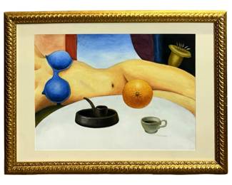 Signed Still Life Nude Mixed Media Portrait