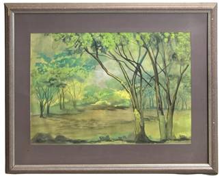 Signed Vincente Manansala Watercolor Forest