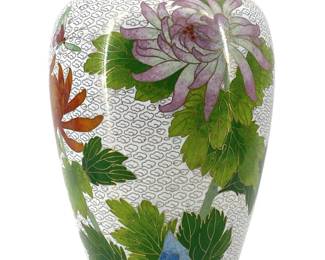 Vintage Floral Enameled White Cloisonné Vase