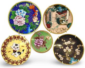 5pc Vintage Enameled Cloisonné Plates