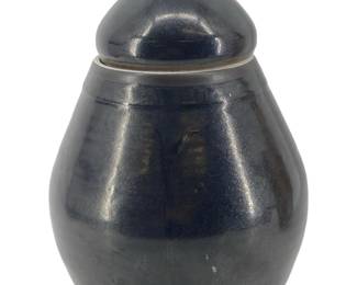 Painted Black Signed M. Sisson Lidded Ceramic Jar
