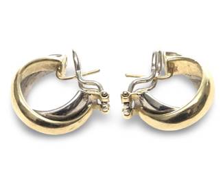 Pair 14Kt Yellow Gold Two Tone Hoop Earrings