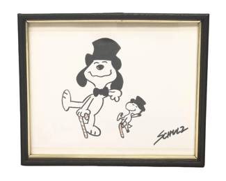 After Schulz Snoopy Ink Illustration Drawing