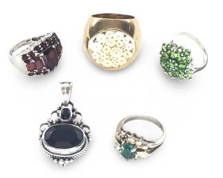 (5pc) Assorted Sterling Silver Rings & Pendant