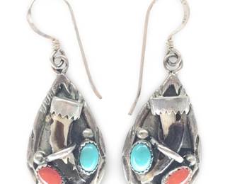 Les Hill Navajo Sterling Turquoise/ Claw Earrings