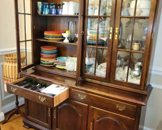 Cherry china cabinet plus all items inside for sale