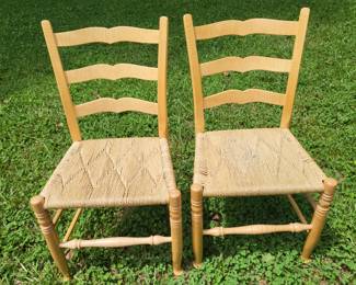 set of 4 Handmade, Smokie Mtn. Tiger Maple ladder back chairs, diamond caned bottoms