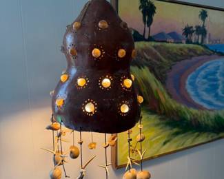 Vintage Mexican gourd lamp