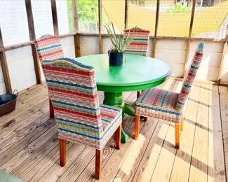 I am obsessed with the green vintage table! table and chairs will be sold separately