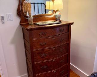 Antique oak chest with mirror