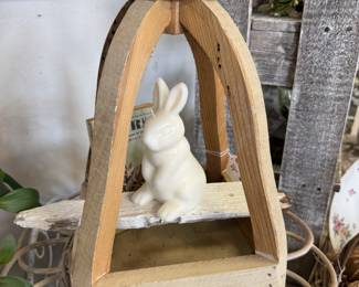 wooden decor piece, rabbit candle