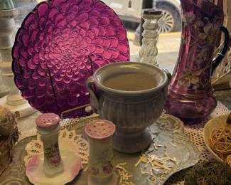Beautiful purple bowl, hand painted pitcher
