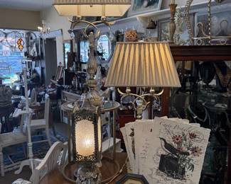 late 20th century Uttermost Floriane Table Lamps and ornate Hollywood Regency style table lamp