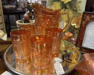 Imperial Glass Company water pitcher and tumbler set