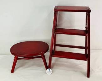 Red Wooden Footstool and Stepstool