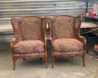 Ethan Allen Wingback Wicker Chairs